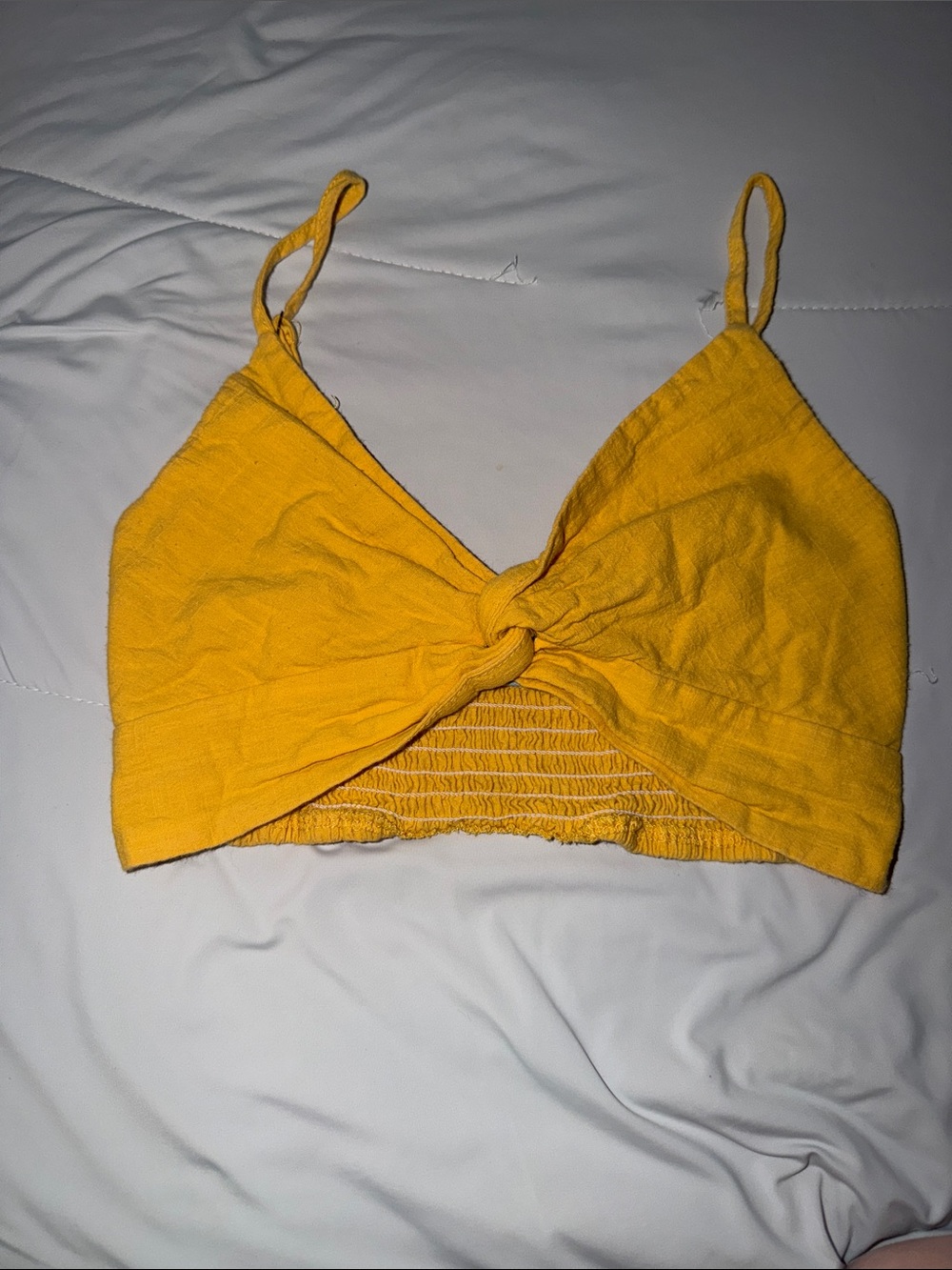 Bright Yellow Knot-Front Cropped Cami Top